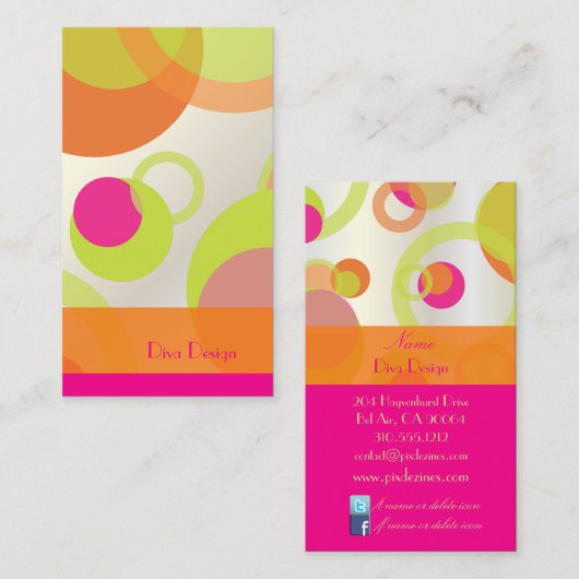 PixDezines Mod Bubbles / Retro Syle + Kleuren Visitekaartje (Voorkant / Achterkant)