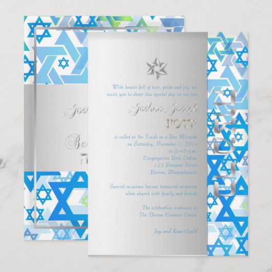 PixDezines mod stars/Bar Mitswa/donkerblauw/zilver Kaart (Voorkant / Achterkant)