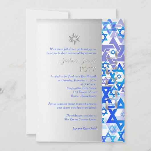 PixDezines mod stars/Bar Mitswa/donkerblauw/zilver Kaart (Voorkant)