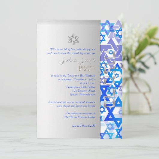 PixDezines mod stars/Bar Mitswa/donkerblauw/zilver Kaart (Staand voorkant)