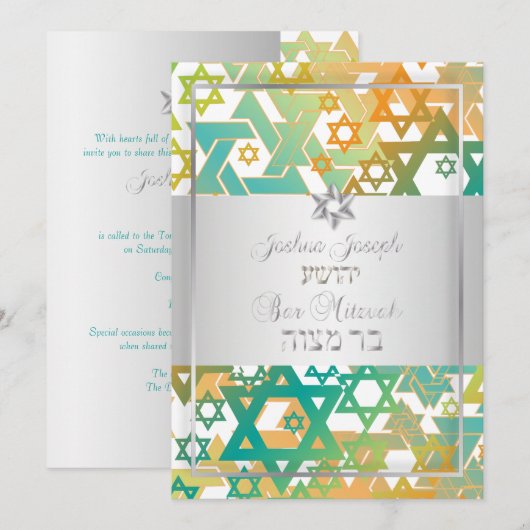 PixDezines mod stars/Bar Mitzvah/blauwgroen+sinaas Kaart (Voorkant / Achterkant)