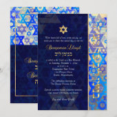 PixDezines mod sterren Bar Mitswa Donkerblauw Goud Kaart (Voorkant / Achterkant)