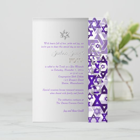 PixDezines mod sterren/Bar Mitswa/violet/zilver Kaart (Staand voorkant)