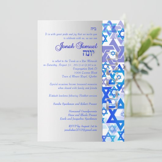 PixDezines mod sterren/Bar Mitzvah/blue/Silver Kaart (Staand voorkant)