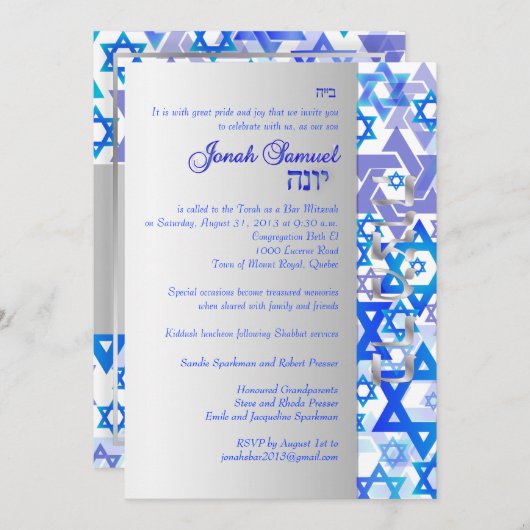 PixDezines mod sterren/Bar Mitzvah/blue/Silver Kaart (Voorkant / Achterkant)