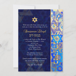 PixDezines mod sterren Bar Mitzvah Dark Blue Gold Kaart