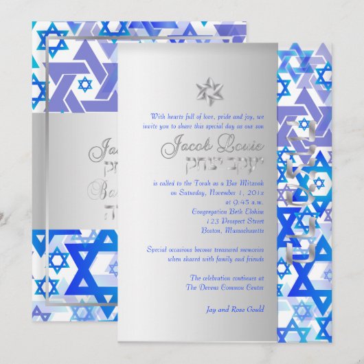 PixDezines mod sterren/Bar Mitzvah/dark blue/Silve Kaart (Voorkant / Achterkant)