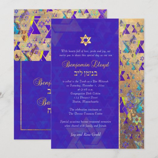 PixDezines mod sterren Bar Mitzvah Paars Gold Kaart (Voorkant / Achterkant)