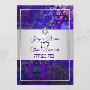 PixDezines mod sterren/Bar Mitzvah/violet/zilver Kaart