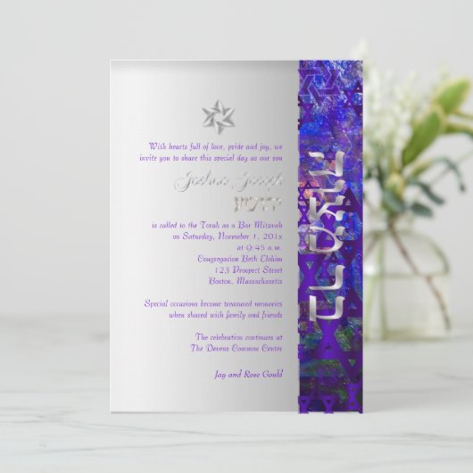 PixDezines mod sterren/Bar Mitzvah/violet/zilver Kaart (Staand voorkant)