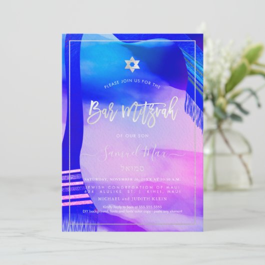 PixDezines Modern Abstracte Waterverf Bar Mitzvah Kaart (Staand voorkant)