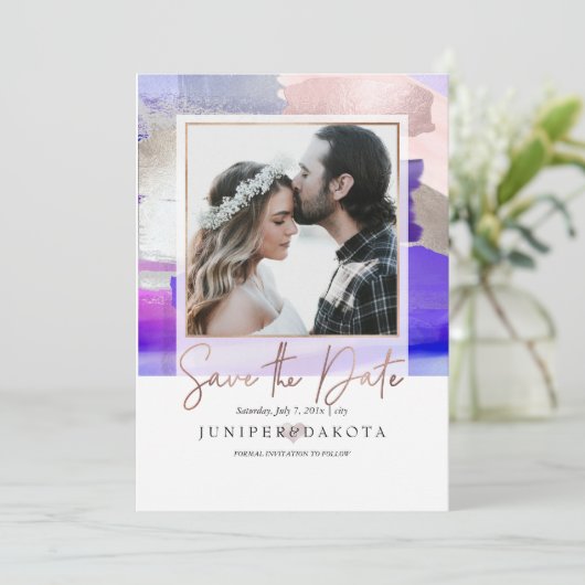 PixDezines Modern Art, Paarse Blush Silver Grey Kaart (Staand voorkant)