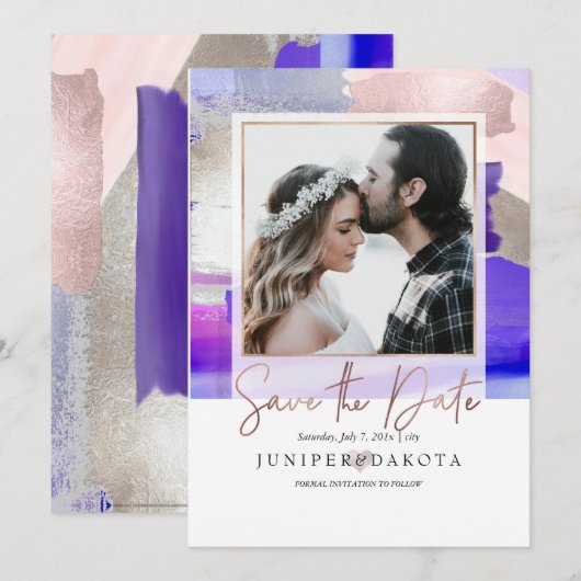 PixDezines Modern Art, Paarse Blush Silver Grey Kaart (Voorkant / Achterkant)