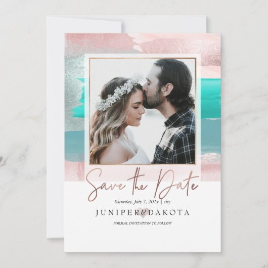 PixDezines Modern Art, Roos Gold Blauwgroen Aqua Kaart (Voorkant)