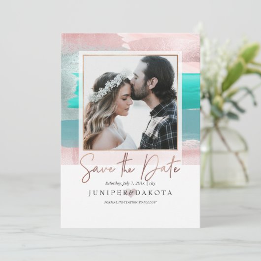 PixDezines Modern Art, Roos Gold Blauwgroen Aqua Kaart (Staand voorkant)