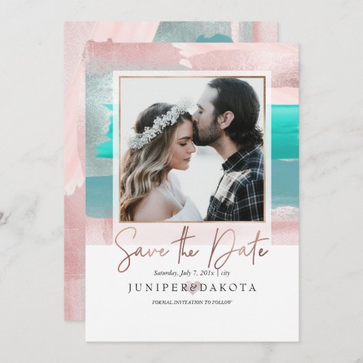 PixDezines Modern Art, Roos Gold Blauwgroen Aqua Kaart (Voorkant / Achterkant)