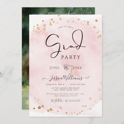 PixDezines Modern Calligrafie Script Afstuderen in Kaart (Voorkant / Achterkant)