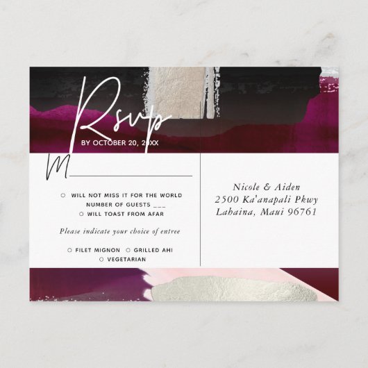 PixDezines Modern Dahlia Red RSVP met maaltijdkeuz Uitnodiging Briefkaart (Achterkant)