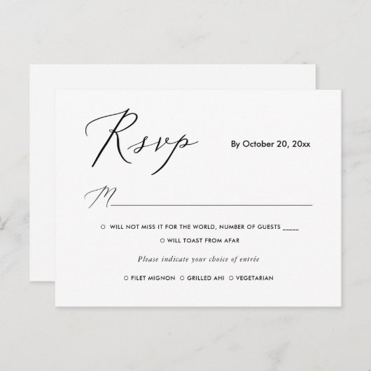 PixDezines Modern Elegant Calligrafie RSVP w Meal Uitnodiging Briefkaart (Voorkant / Achterkant)