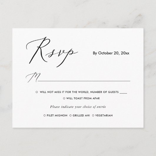 PixDezines Modern Elegant Calligrafie RSVP w Meal Uitnodiging Briefkaart (Achterkant)