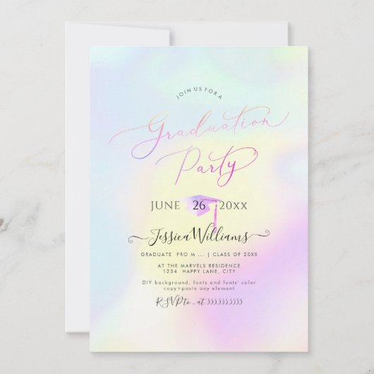 PixDezines Modern Holografisch Afstuderen Kaart (Voorkant)