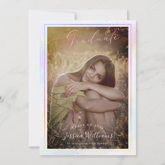 PixDezines Modern Holografisch Afstuderen Kaart (Achterkant)