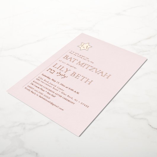 PixDezines Modern Minimalist Ba Mitzvah Folie Uitnodiging (Gedraaid)