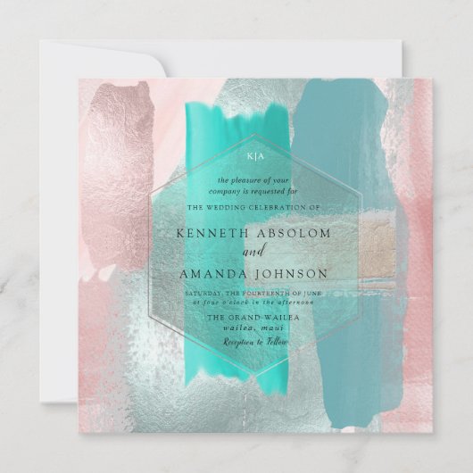 PixDezines Modern Waterverf Aqua Blauwgroen Blush  Kaart (Voorkant)