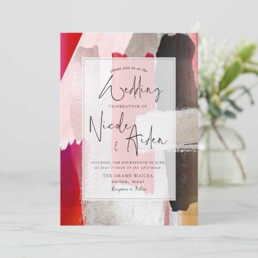 PixDezines Modern Waterverf Rood zwart Kaart (Staand voorkant)