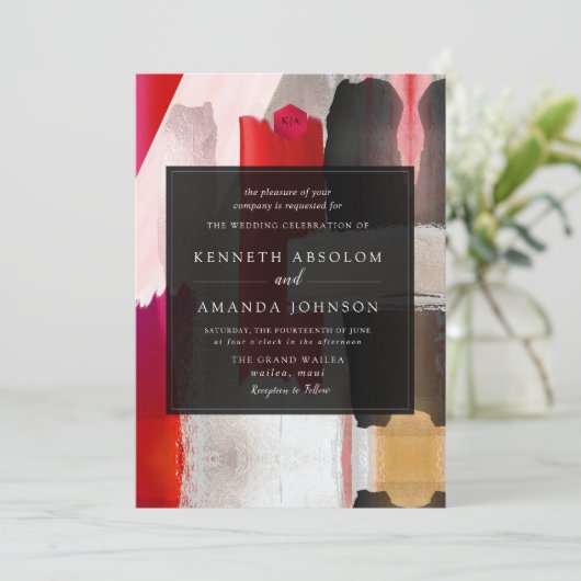 PixDezines Modern Waterverf Rood zwart Kaart (Staand voorkant)