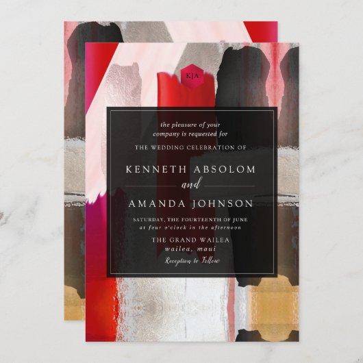 PixDezines Modern Waterverf Rood zwart Kaart (Voorkant / Achterkant)