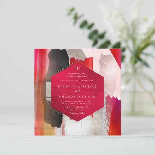 PixDezines Modern Waterverf Rood zwart Kaart (Staand voorkant)