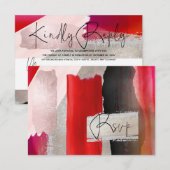 PixDezines Modern Waterverf Rood zwart RSVP Kaartje (Voorkant / Achterkant)