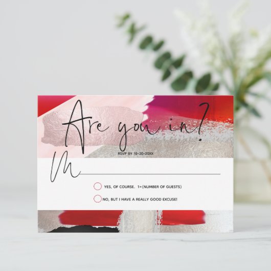 PixDezines Modern Waterverf Rood zwart RSVP Kaartje (Staand voorkant)