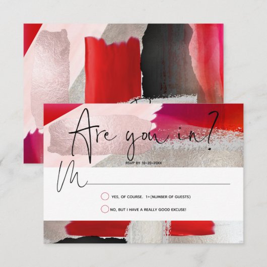 PixDezines Modern Waterverf Rood zwart RSVP Kaartje (Voorkant / Achterkant)