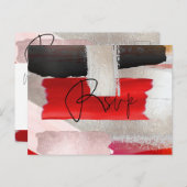 PixDezines Modern Waterverf Rood Zwart RSVP Uitnodiging Briefkaart (Voorkant / Achterkant)