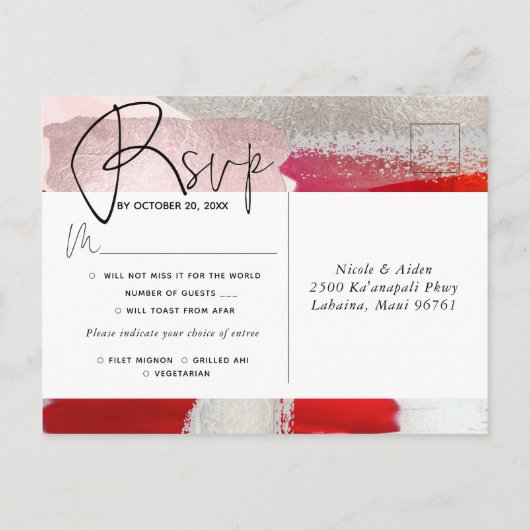 PixDezines Modern Waterverf Rood Zwart RSVP Uitnodiging Briefkaart (Achterkant)