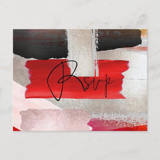 PixDezines Modern Waterverf Rood Zwart RSVP Uitnodiging Briefkaart (Voorkant)
