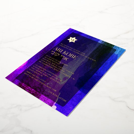 PixDezines Moderne Abstracte Waterverf Bar Mitswa Folie Uitnodiging (Gedraaid)