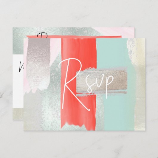 PixDezines Moderne Koraal Seafoam RSVP met Maaltij Uitnodiging Briefkaart (Voorkant / Achterkant)