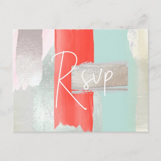 PixDezines Moderne Koraal Seafoam RSVP met Maaltij Uitnodiging Briefkaart (Voorkant)