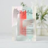 PixDezines Moderne Waterverf Koraal Details Kaarte RSVP Kaartje (Staand voorkant)