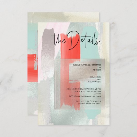 PixDezines Moderne Waterverf Koraal Details Kaarte RSVP Kaartje (Voorkant / Achterkant)