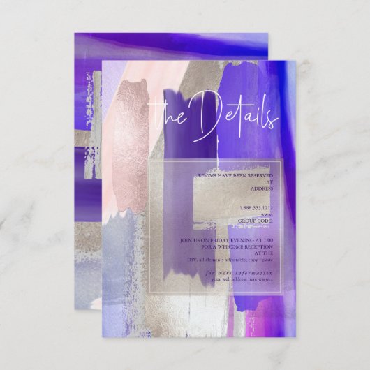 PixDezines Moderne Waterverf Paarse Details Kaarte RSVP Kaartje (Voorkant / Achterkant)