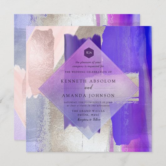 PixDezines Moderne Waterverf Violet+Silver Kaart (Voorkant / Achterkant)