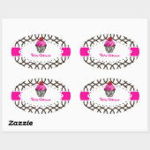 PixDezines monaco trellis+cupcake/DIY kleur Ovale Sticker (Vel)