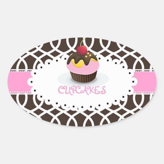 PixDezines monaco trellis+cupcake/DIY kleur Ovale Sticker (Voorkant)