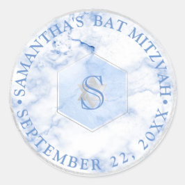 PixDezines Monogram Blauwe Honingraat Mitzvah Ronde Sticker