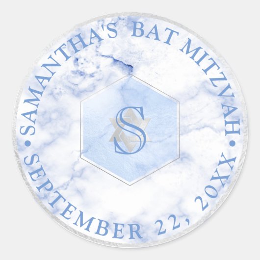 PixDezines Monogram Blauwe Honingraat Mitzvah Ronde Sticker (Voorkant)
