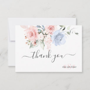 PixDezines Monogram Blush Pink Dusty Blue Rozen Bedankkaart